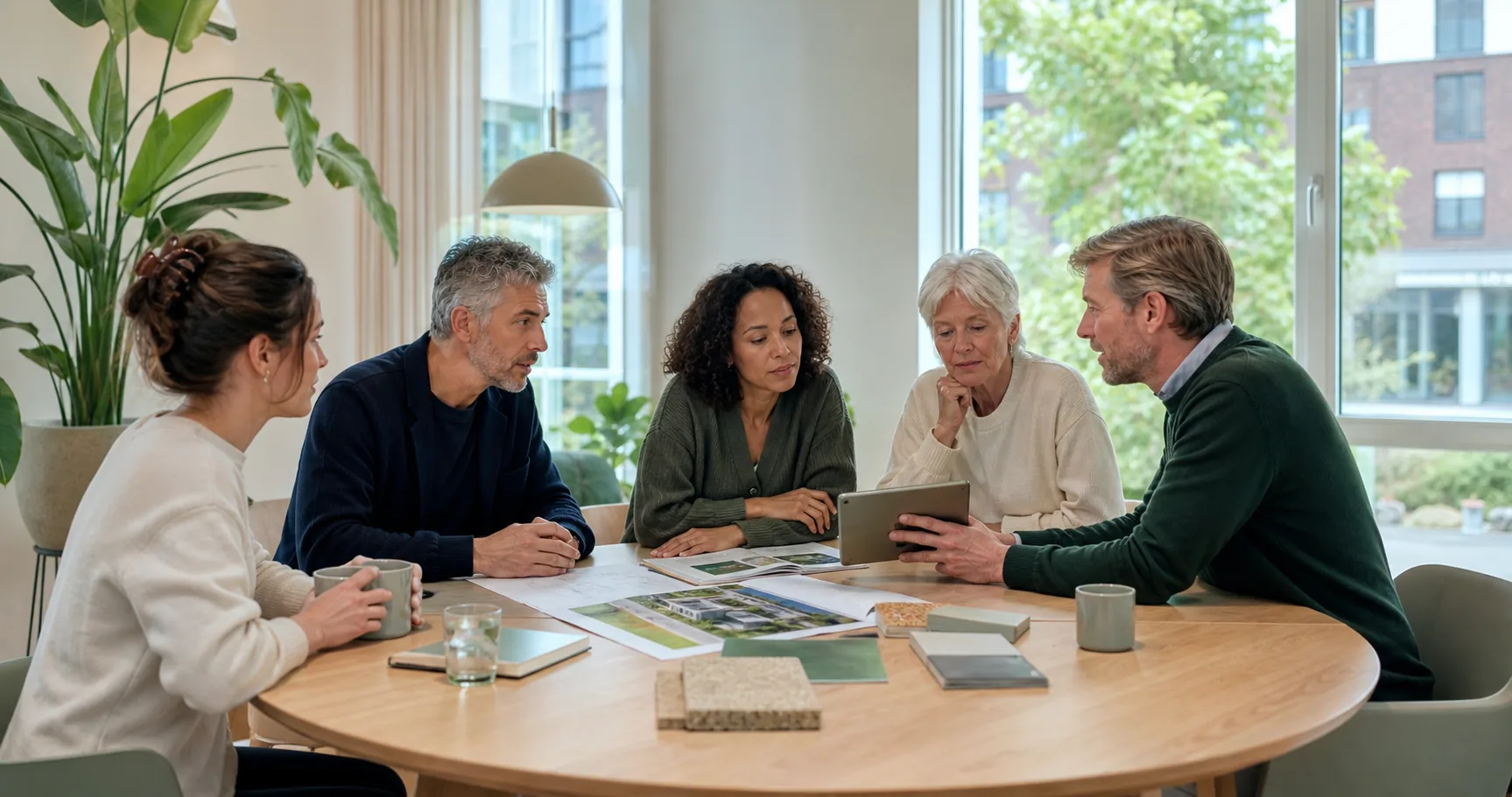 VvE-bestuur en adviseur bespreken bouwplannen en verduurzamingskeuzes